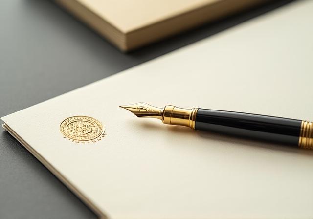 Close up of legal documents and fountain pen